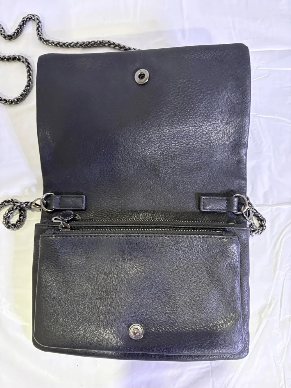BCBGeneration Vintage Black Leather Crossbody with Gunmetal Chain